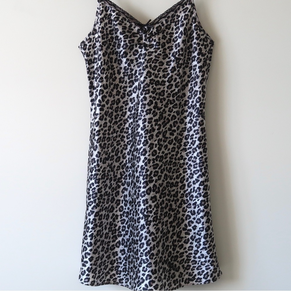 Vintage Black and White Kathryn 90s Y2K Leopard Print Women's Slip Dress